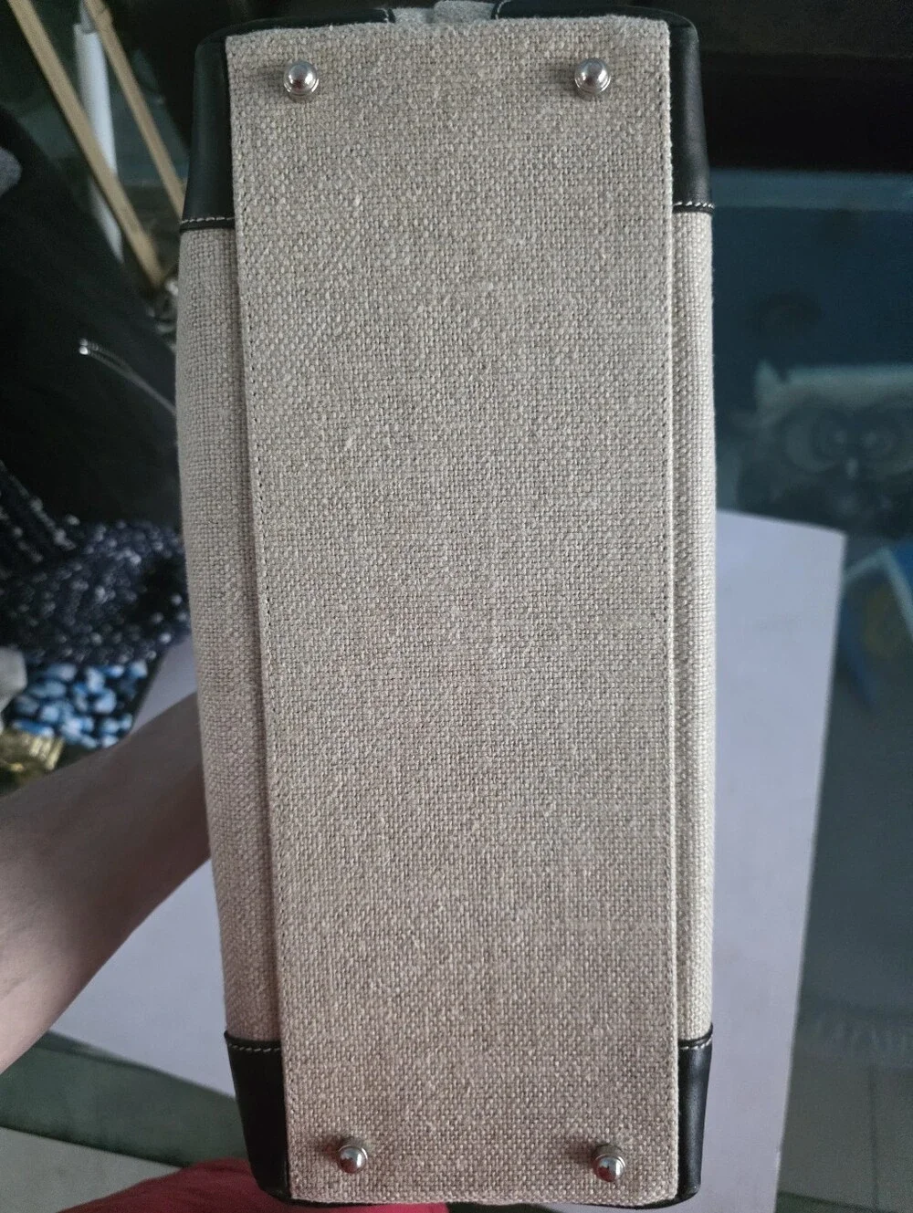 New Kate Spade Beige Canvas Tote with Black Trim
